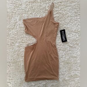 Sorella Tan Asymmetrical Midi Dress